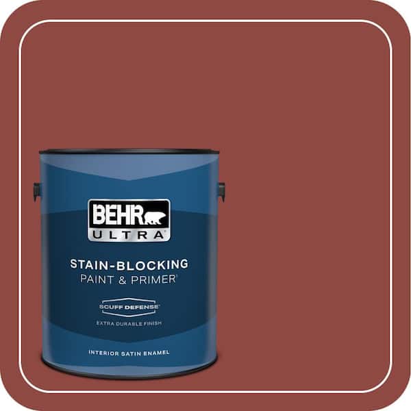 BEHR ULTRA 1 gal. #PPH-72 Rusty Red Extra Durable Satin Enamel Interior Paint & Primer