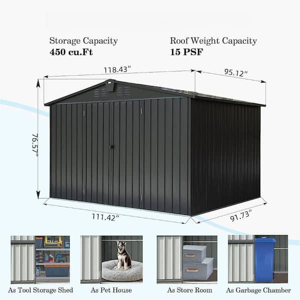 Staykiwi 10 ft. W x 8 ft. D Metal Black Shed with Lockable