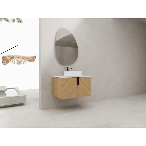 29.5 in. Floating Single Sink White Oak Bath Vanity with White Engineered Stone Top and White Ceramic Basin