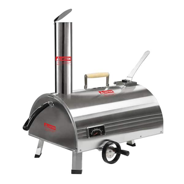 Unbranded 12 in. Semi-Automatic Rotatable Grill, Portable Stainless-Steel Wood Fired Outdoor Pizza Oven with Built-in Thermometer
