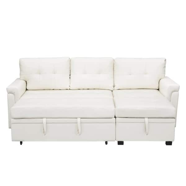 MAYKOOSH 84 in. Square Arm 1-Piece Air Leather L-Shaped Sectional Sofa in. White with Chaise