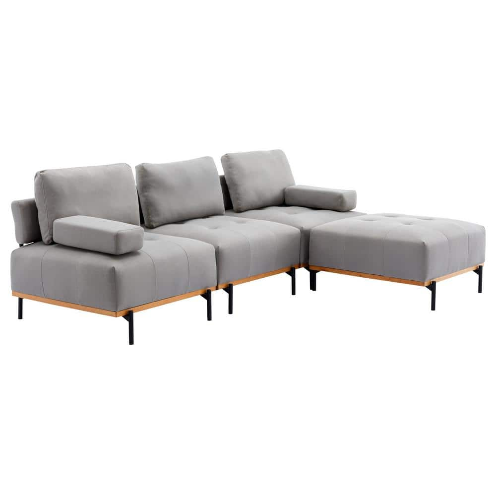 Nestfair 100.7 in. L-Shape Palomino Fabric Sectional Sofa in Gray with a Removable Ottoman