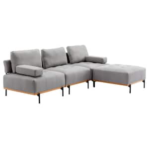 100.7 in. L-Shape Palomino Fabric Sectional Sofa in Gray with a Removable Ottoman