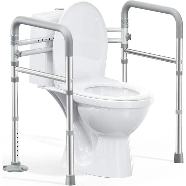 Adjustable 26 in. Toilet Safety Rails for Seniors Foldable FSA/HSA Eligible, 350 lb. Capacity, Elderly and Disabled Gray