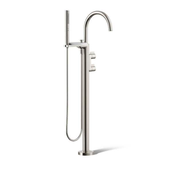 KOHLER Components Floor-Mount Bath Filler Trim With Lever Handles And Handshower in Vibrant Polished Nickel