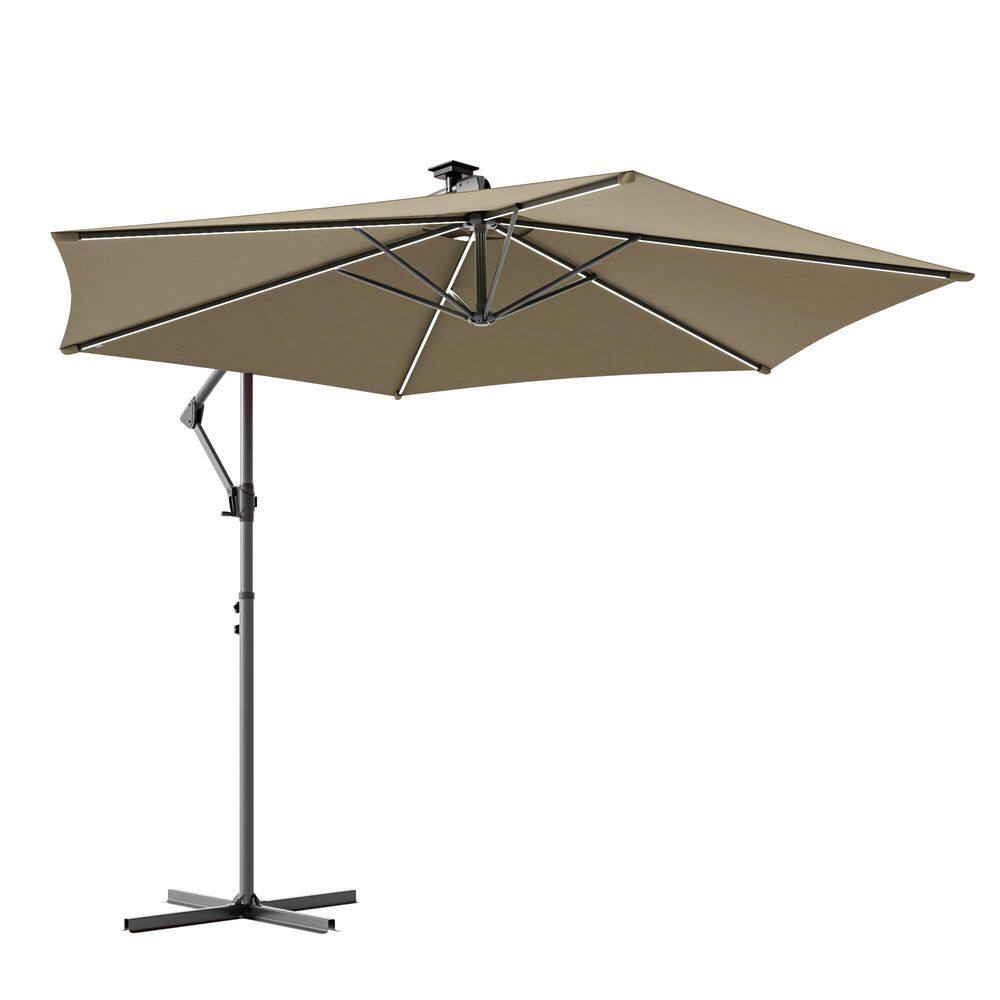 10 ft. LED Offset Hexagon Patio Umbrella with UV Protection and Wind-Resistant Features in Taupe price history on PriceWatchPro