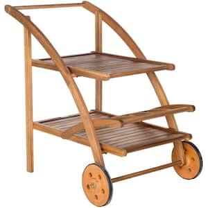 Lodi Natural Brown Acacia Wood Outdoor Bar Cart with Wheels