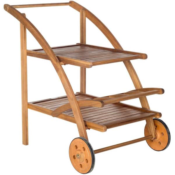 SAFAVIEH Lodi Natural Brown Acacia Wood Outdoor Bar Cart with Wheels
