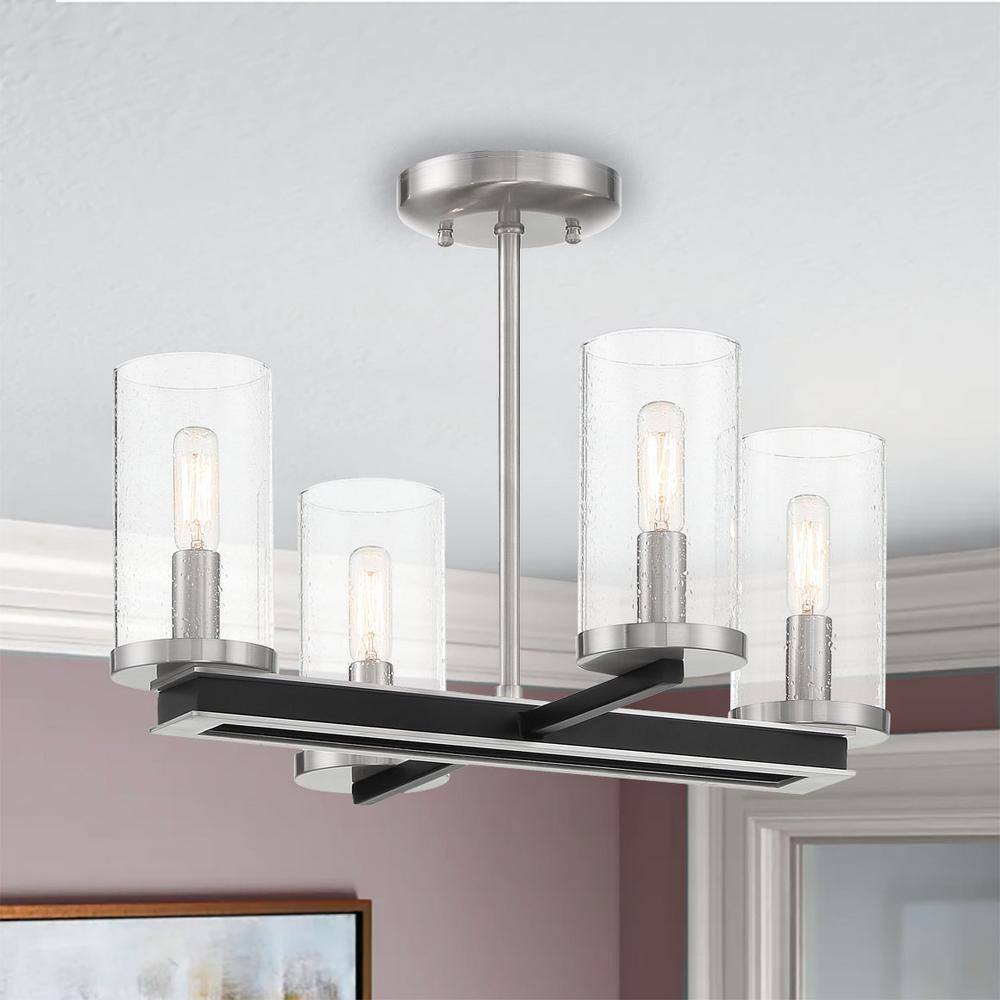 Contemporary Brushed Nickel 4-Light Glass Pendant