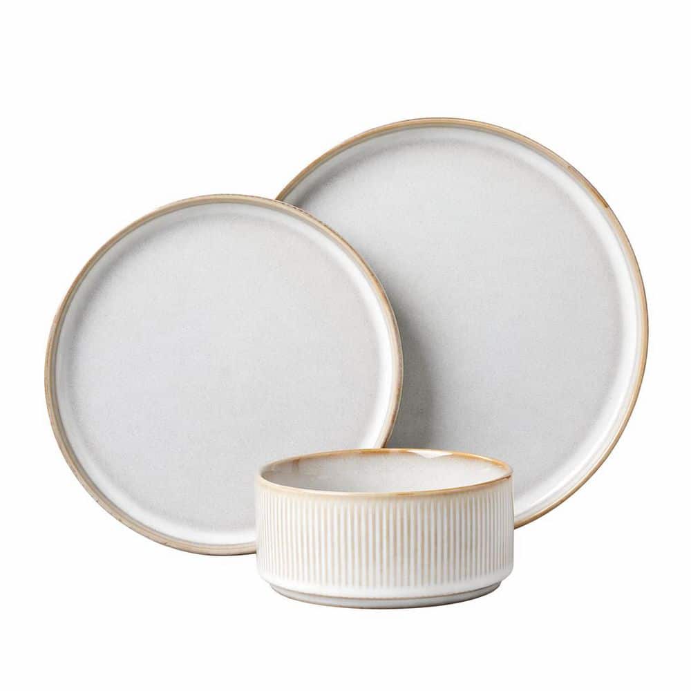 Ribbed Stoneware Dinnerware Set for 4 12 Piece Plates Bowls Chip Resistant Microwave Safe Cappuccino price history on PriceWatchPro