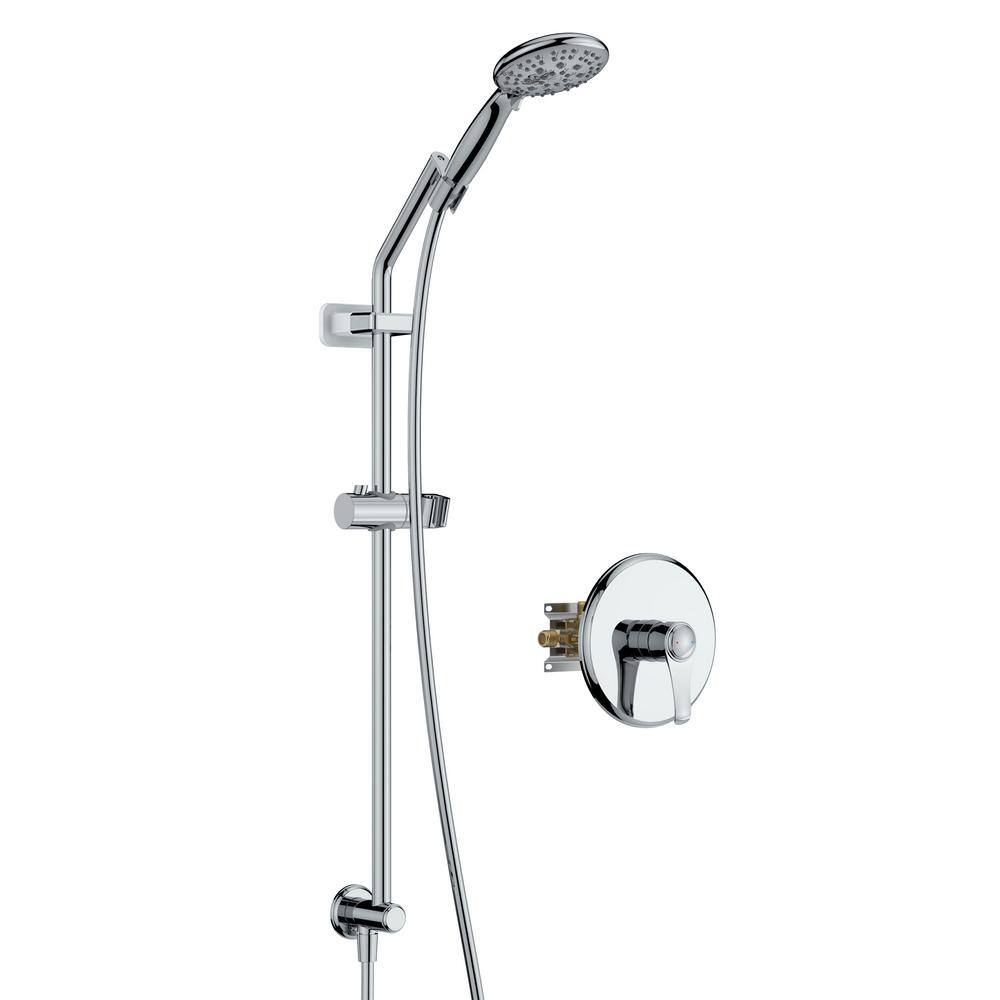 INSTER Lotus 6-Spray Pressure Balance Handheld Showerhead with Wall Bar Height Adjustable in Chrome (Valve Included), Grey