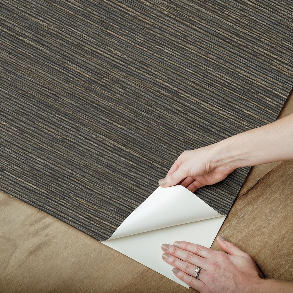 Black Vinyl Grasscloth Peel and Stick Wallpaper Roll