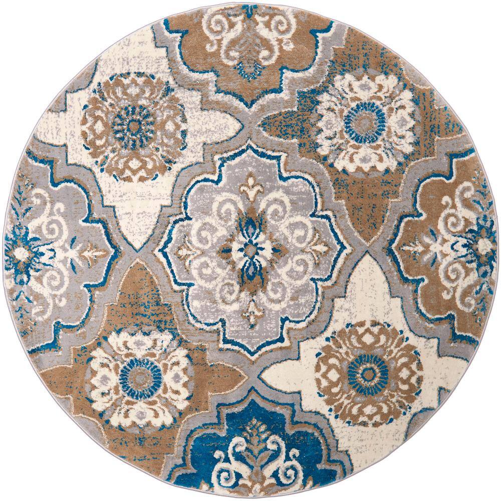 Home Dynamix Tremont Taupe/Blue 7 ft. 10 in. Round Indoor Area Rug8R