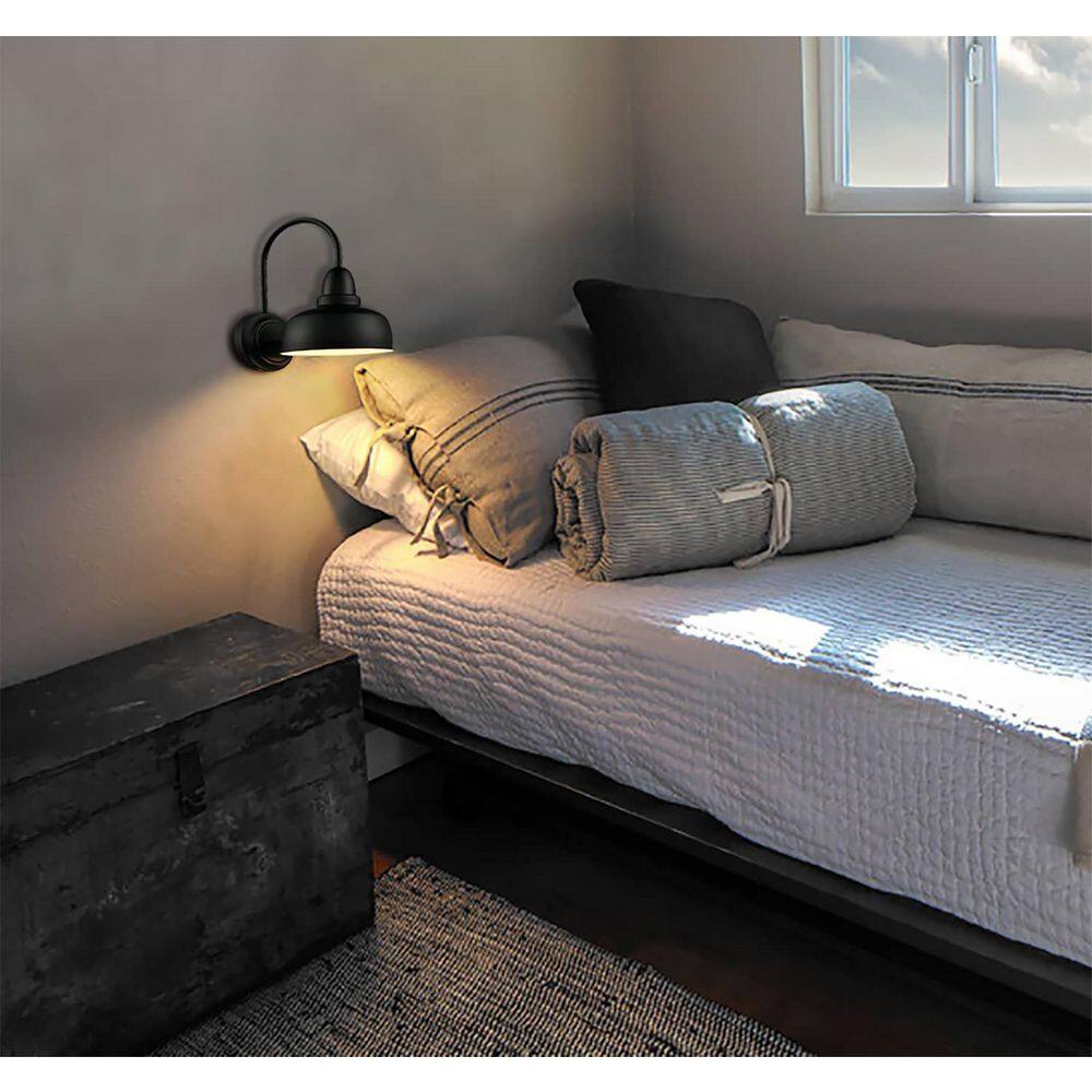 Black Metal Gooseneck Barn Light Sconce Set