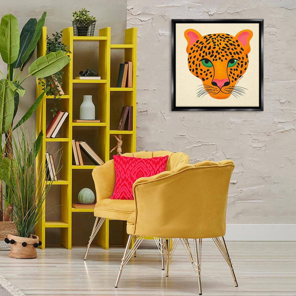 Modern Leopard Wildlife Face by Carrie Cantwell Black Floater Frame Animal Graphic Art Print 25 in. x 25 in. price history on PriceWatchPro