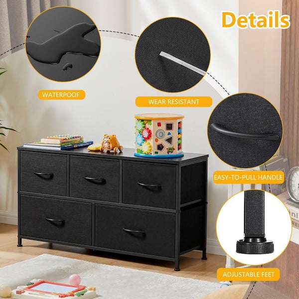 WONDER COMFORT Modern Black 5 Drawer 11.8 in. Wide Chest of