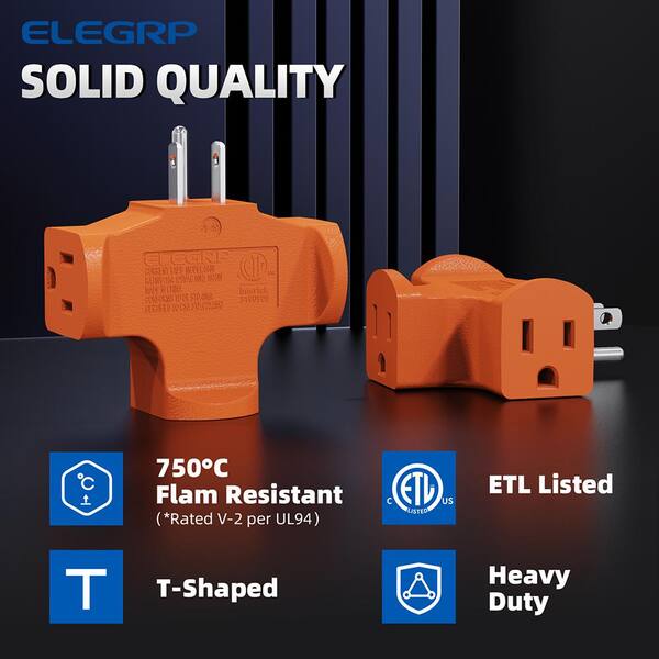 ELEGRP 15Amp 125-Volt 3-Prong Heavy-Duty Grounded Triple Tap