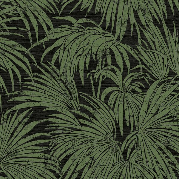 NuWallpaper Black & Green Cassava Palm Glossy Vinyl Peel & Stick Wallpaper