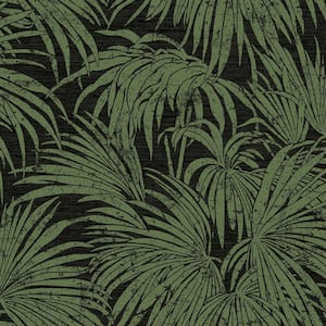 Black & Green Cassava Palm Peel & Stick Wallpaper Sample