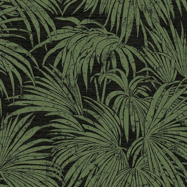 NuWallpaper Black & Green Cassava Palm Peel & Stick Wallpaper Sample