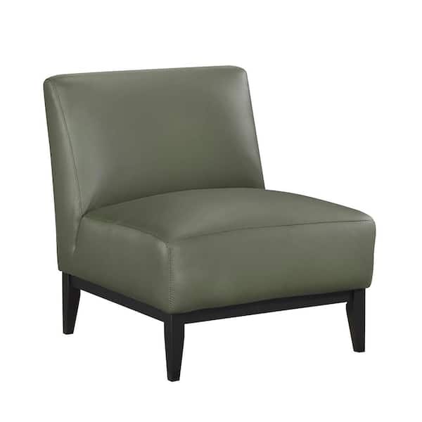 Lazzara Holland Green Leather Upholstery Accent Arm Chair
