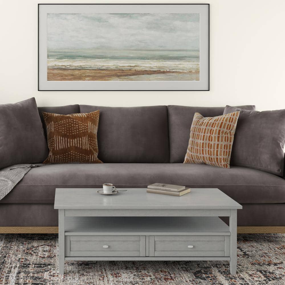 Fog Gray Solid Wood Coffee Table with Storage