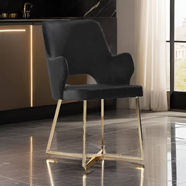 Benjara Black and Gold Microfiber Side Chair with Wingback Design (Set of 2)