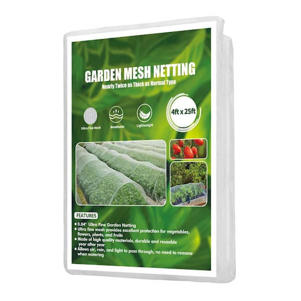 4 ft. x25 ft. White Durable Garden Netting for Vegetables Fruits and Flowers Growing