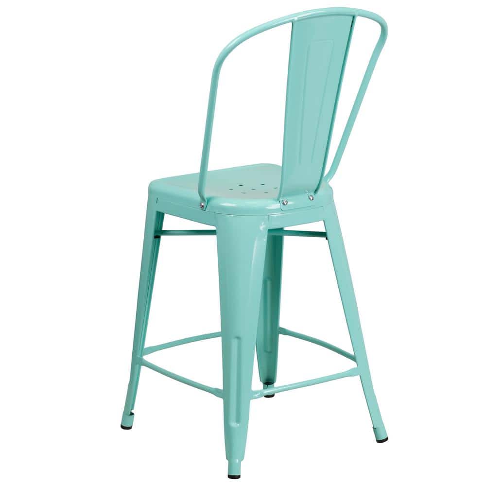 Mint Green Industrial Metal Tolix Bar Stool with Cone Legs