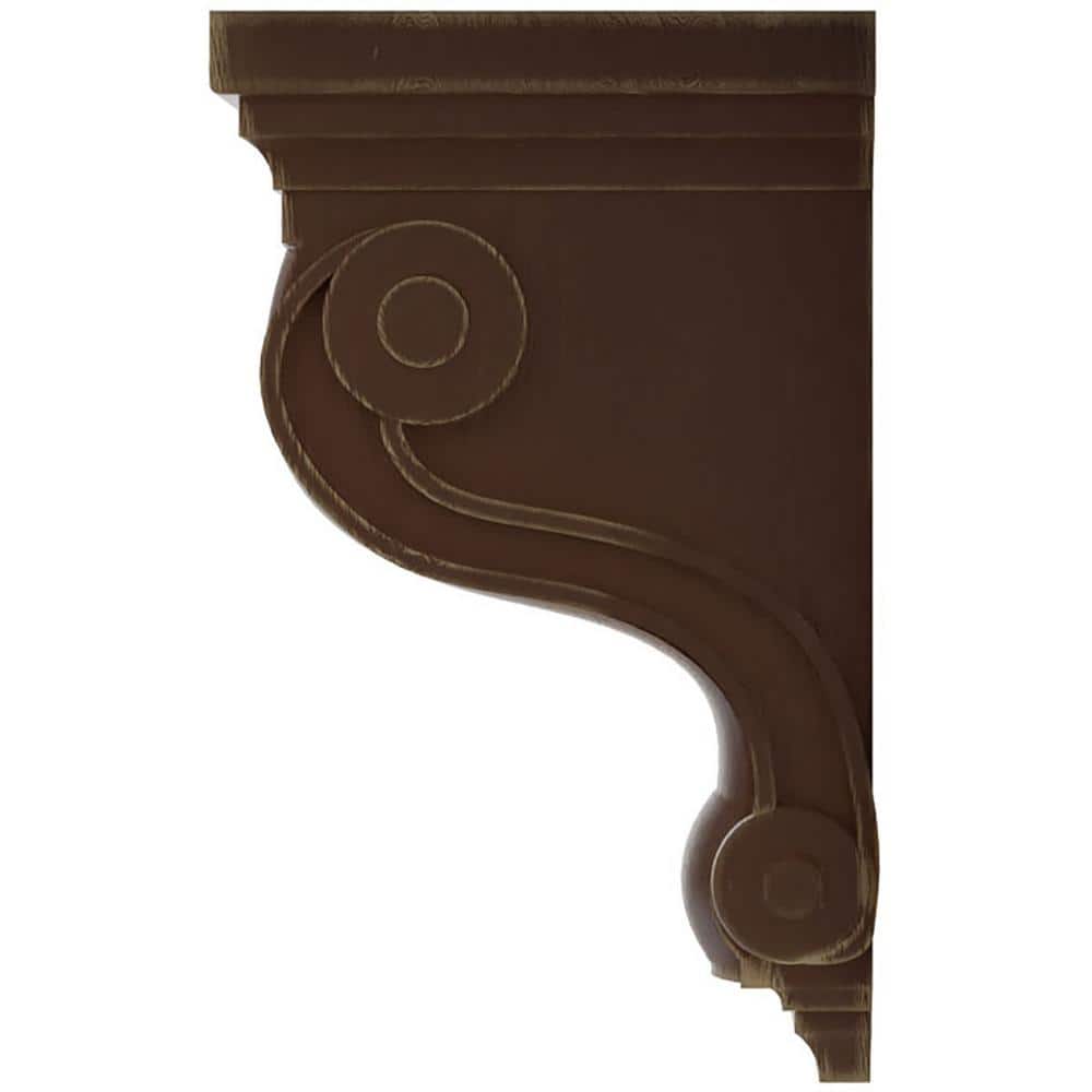 Weathered Brown Vintage Scroll Rubberwood Corbel, 10.5" Height