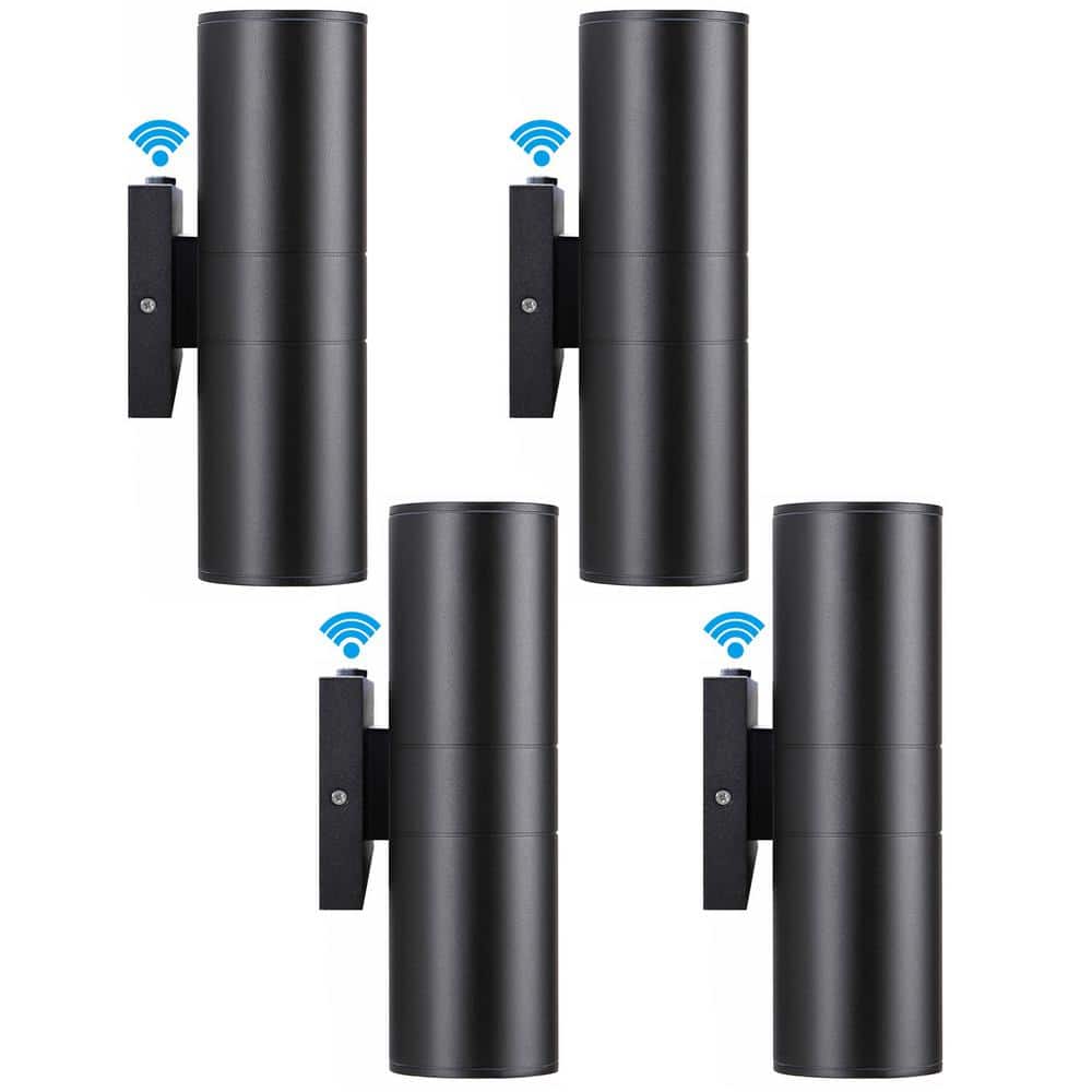 Black Dusk to Dawn Outdoor Hardwired Cylinder Wall Lantern Sconce with Integrated LED Up Down Lights (4-Pack) price history on PriceWatchPro