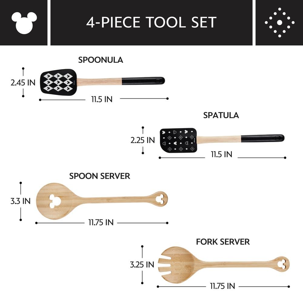 Disney Mickey Mouse Bamboo and Silicone 4-Piece Kitchen Tool Set