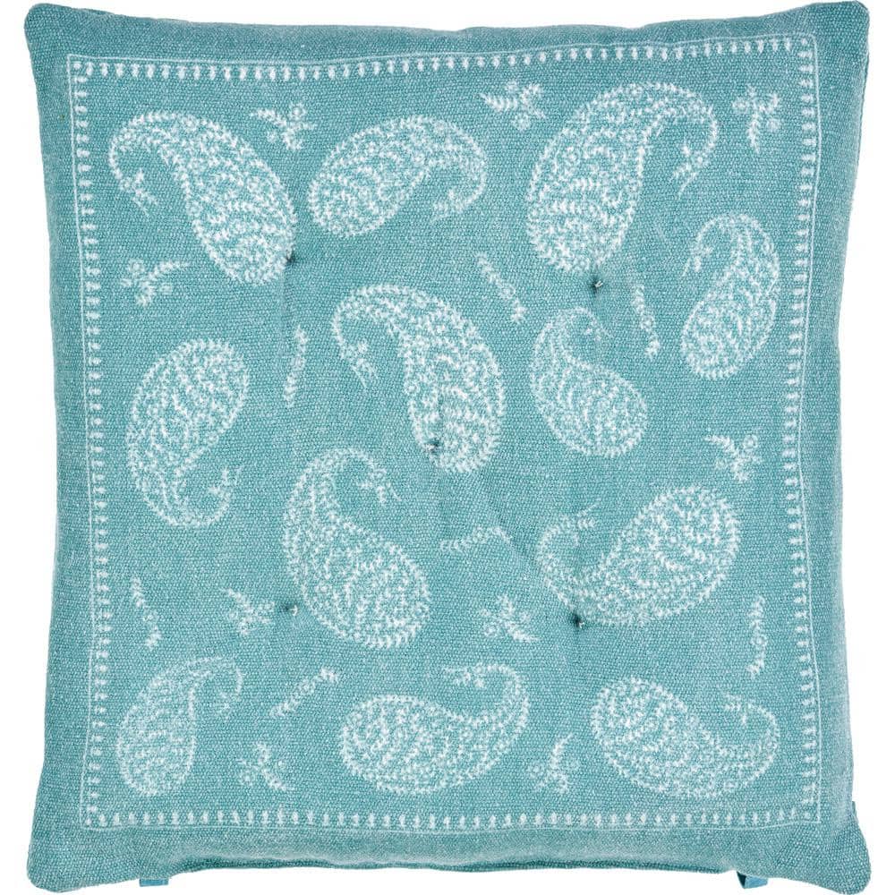 Bordered Teal / Ivory 17 in. L x 17 in. W x 2 in. H Paisley Chair Pad (Set 