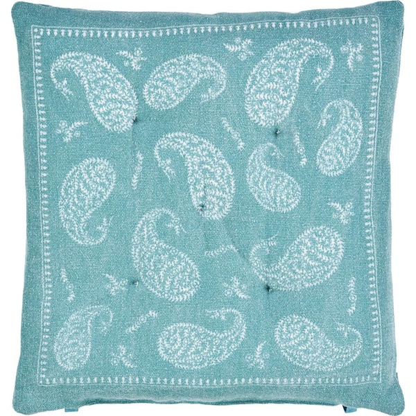Unbranded Bordered Teal / Ivory 17 in. L x 17 in. W x 2 in. H Paisley Chair Pad (Set of 2)
