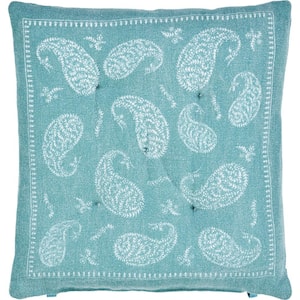 Bordered Teal / Ivory 17 in. L x 17 in. W x 2 in. H Paisley Chair Pad (Set of 2)