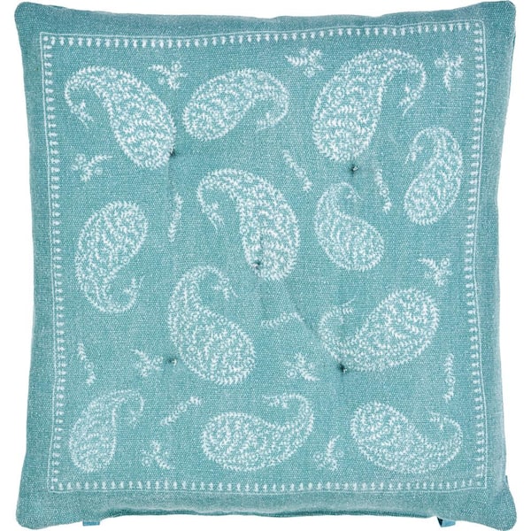 LR Home Bordered Teal / Ivory 17 in. L x 17 in. W x 2 in. H Paisley Chair Pad (Set of 2)