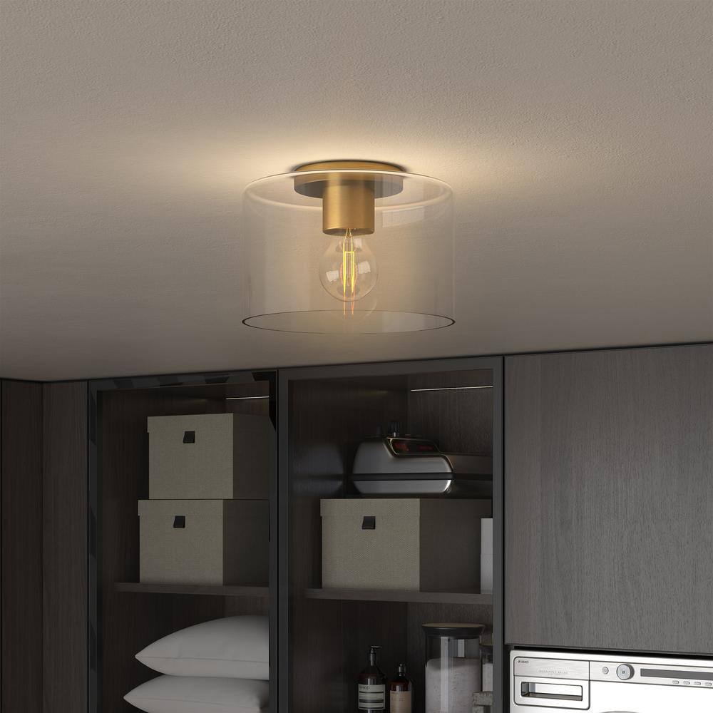 Henri 10" Brass and Glass Drum Flush Mount Light