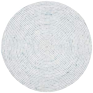 Braided Gray Ivory Doormat 3 ft. x 3 ft. Abstract Striped Round Area Rug