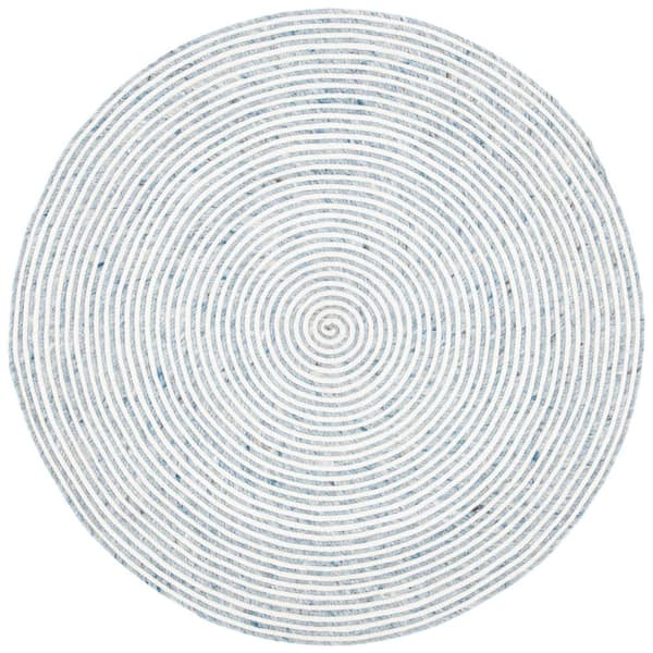 SAFAVIEH Braided Gray Ivory 4 ft. x 4 ft. Abstract Striped Round Area Rug