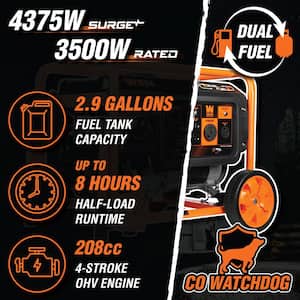 4375/3500-Watt Dual Fuel Portable Generator with Wheel Kit and CO Watchdog