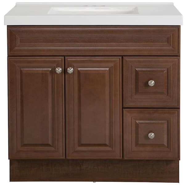 Glensford 37 in. Single Sink Butterscotch Bath Vanity with White Cultured Marble Top (Assembled)