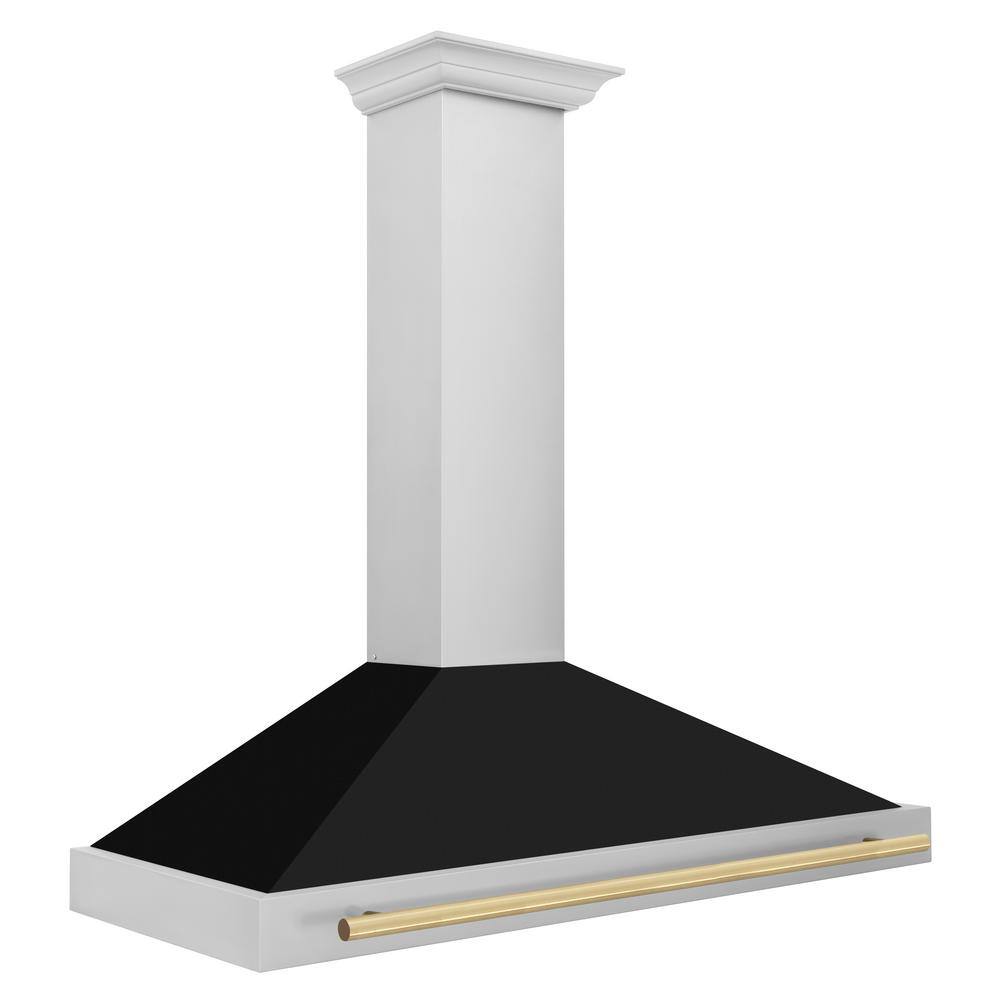 36'' Stainless Steel and Black Matte Convertible Range Hood with Gold Handle