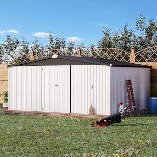 AECOJOY 14 ft. W x 12 ft. D Metal Shed with Double Lockable Doors