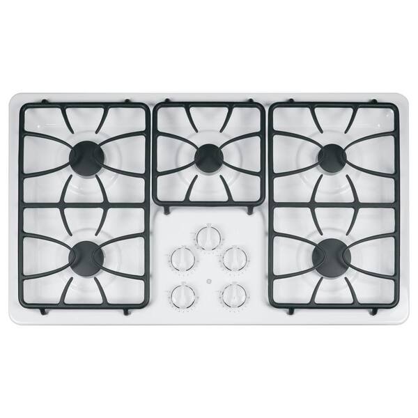 GE 36 in. Gas Cooktop in White with 5 Burners including 2 Precise Simmer Burners