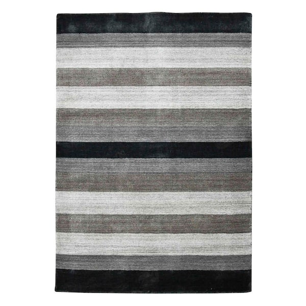 4 ft. x 6 ft. Black And Gray Wool Striped Hand Woven Area Rug