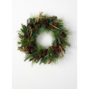 28 in. Unlit Green Artificial Pine Christmas Wreath with Antlers