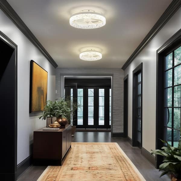 20 in. Indoor White and Faux Oak Flush Mount LED Ceiling Fan with Light and Remote