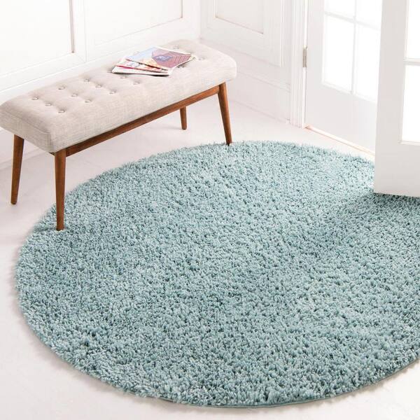 8' Round Solid Shag Rug Aqua Blue - Unique Loom