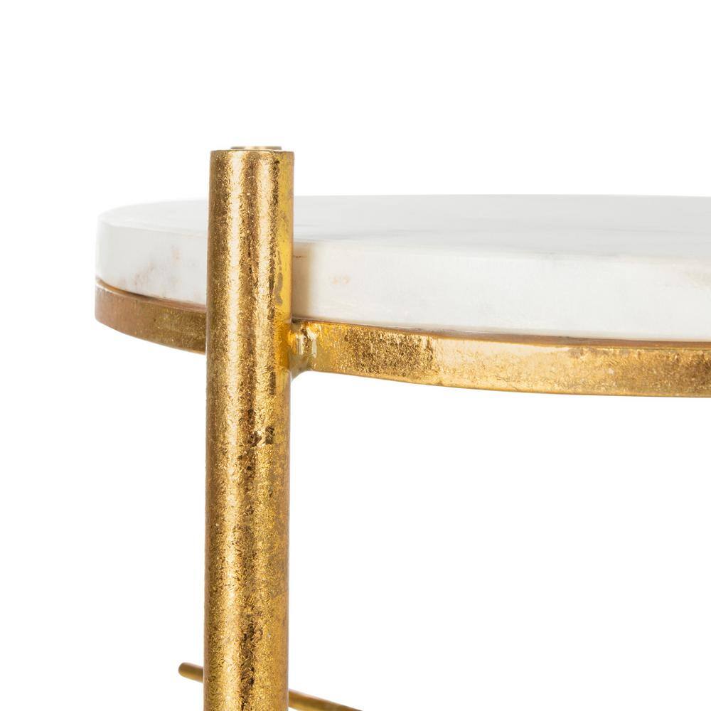 Luxurious Gold & White Marble 16" Round Accent Table