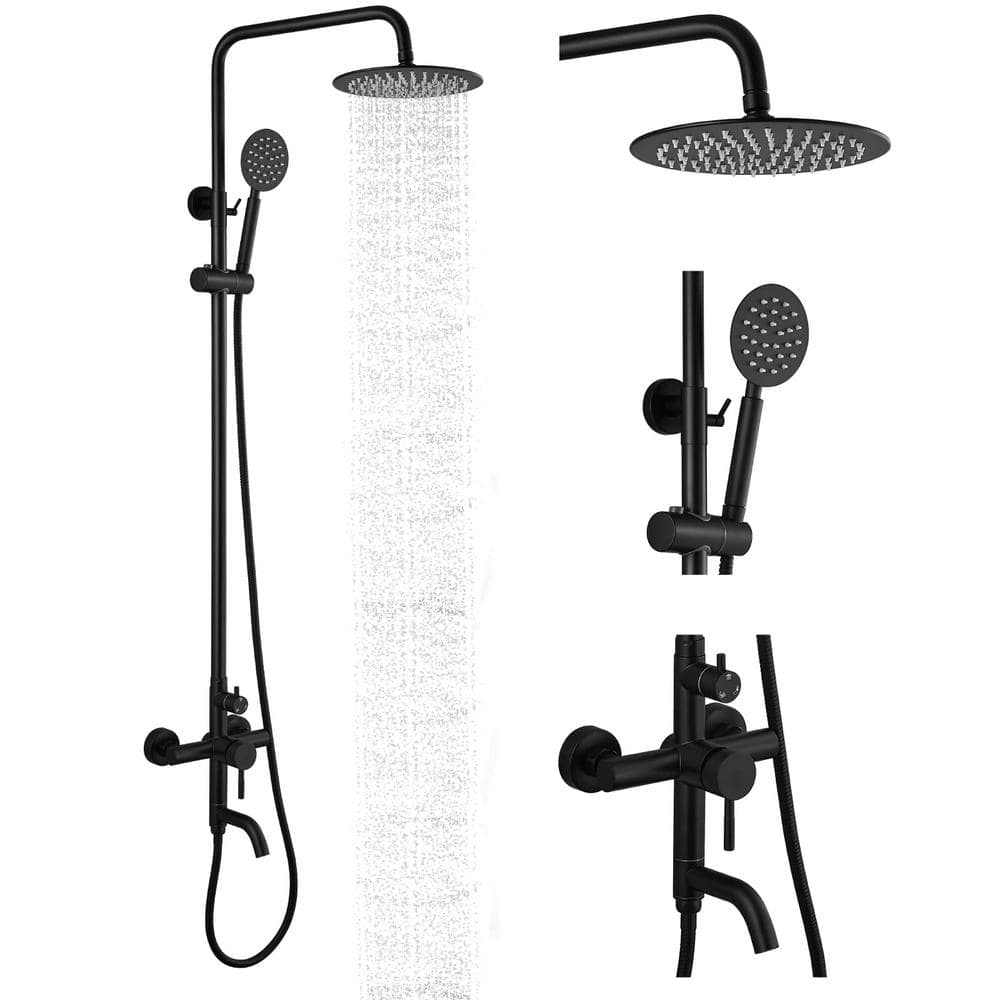 Outdoor Shower Faucet Set Wall Mount Triple Function Shower System Matte Bl